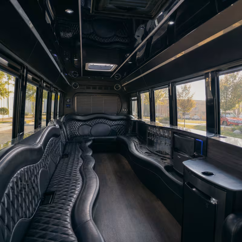 Passenger watching the Fort Lee scenery during a regional party bus road trip