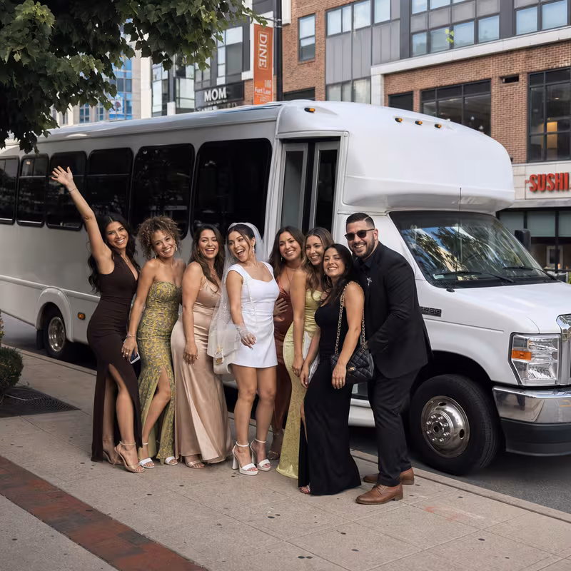 Black Mercedes Sprinter van staged for an Fort Lee Bachelor & Bachelorette Transportation group