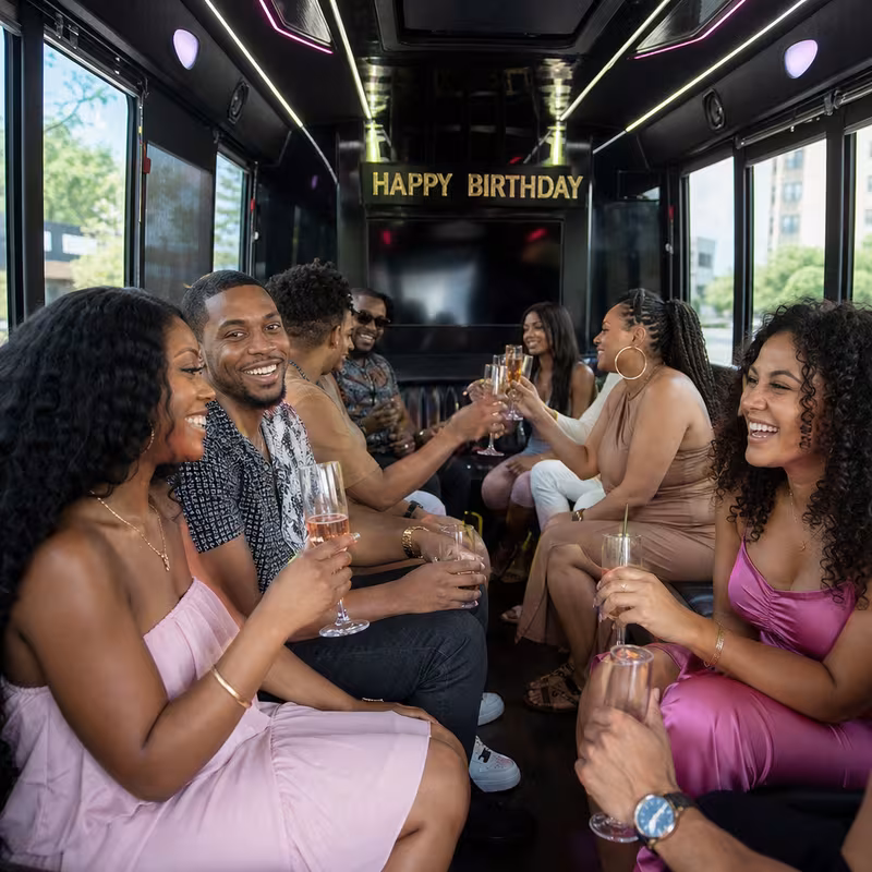 Black Mercedes Sprinter van staged for an Fort Lee Birthday Transportation group