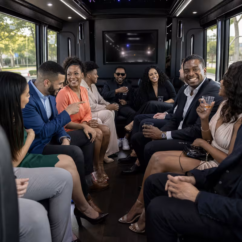 Black Mercedes Sprinter van staged for an Fort Lee Private Event Transportation group