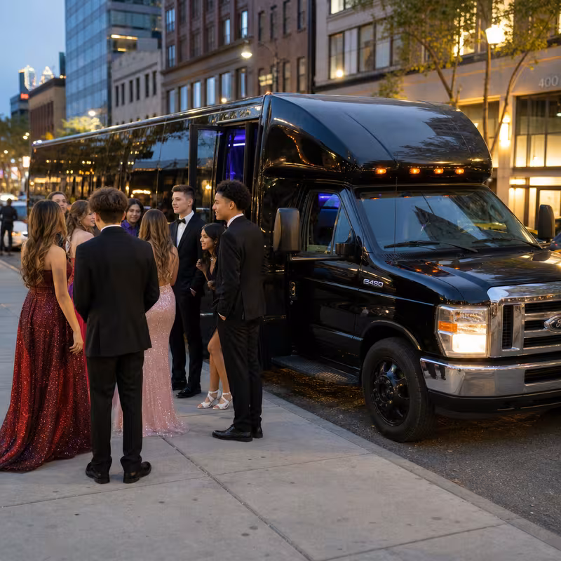 Passengers loading luggage while boarding an Fort Lee group shuttle