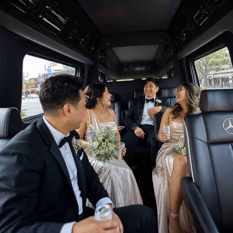 Black Mercedes Sprinter van staged for an Fort Lee Wedding Transportation group