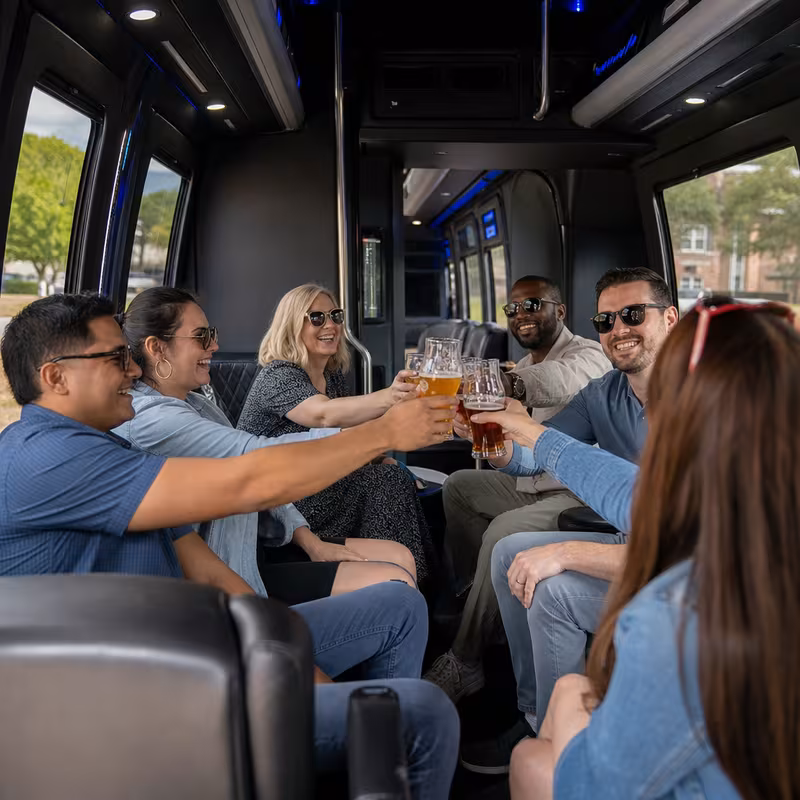 Black Mercedes Sprinter van staged for an Fort Lee Winery & Brewery Tour Transportation group